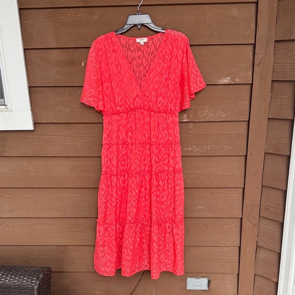 Umgee coral leopard print tiered dress size large - Picture 1 of 5
